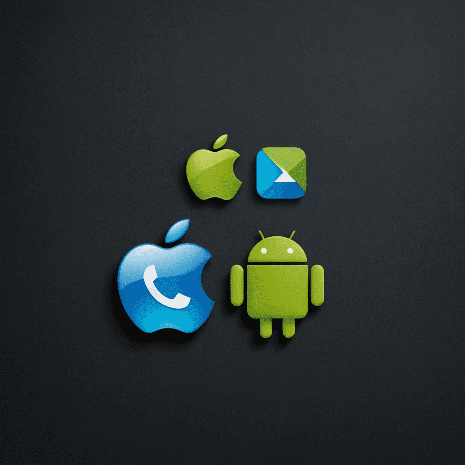 Сравнение логотипов iOS и Android на темном фоне с зелеными и синими акцентами